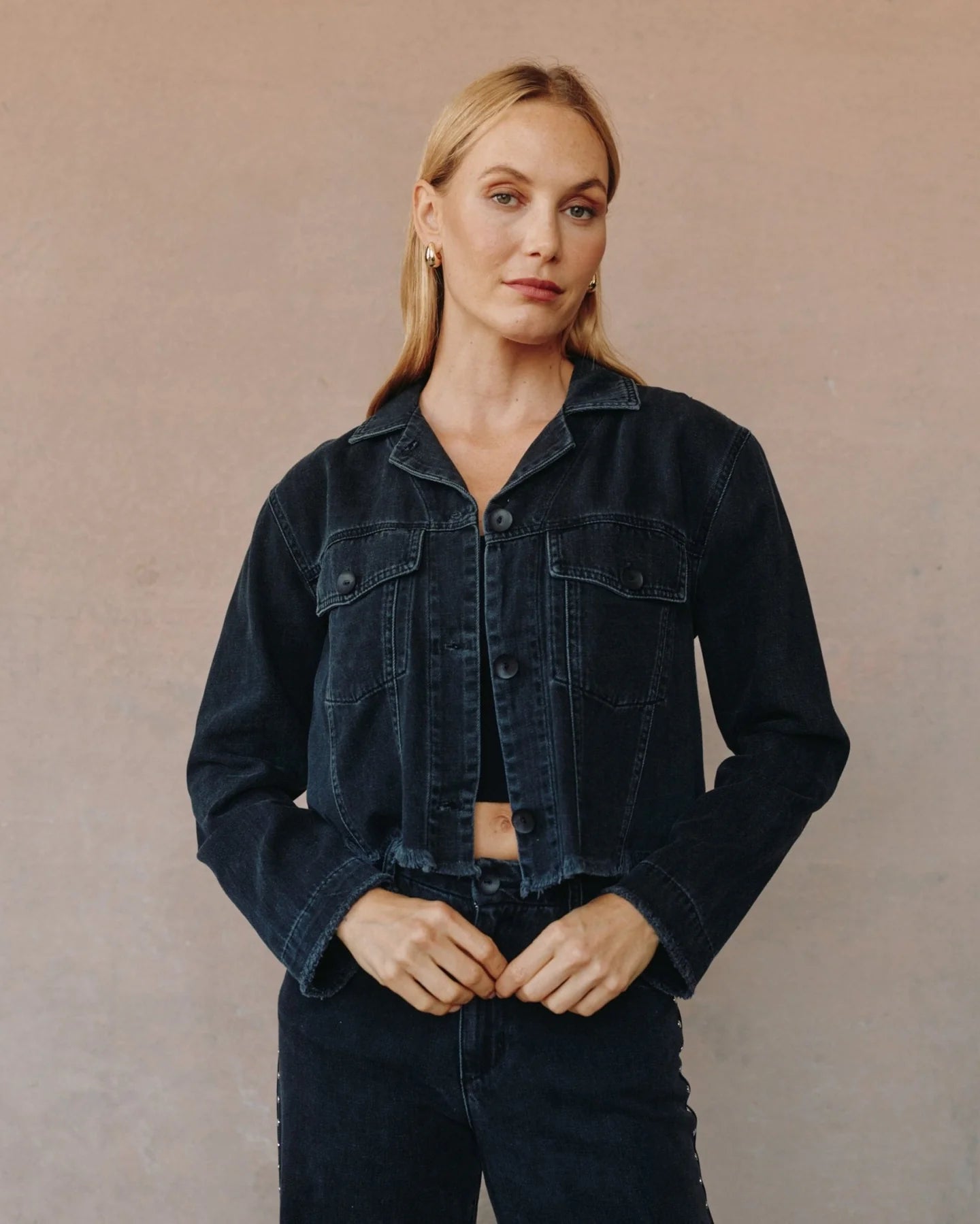 STUDDED DENIM JACKET - MOON SHADOW