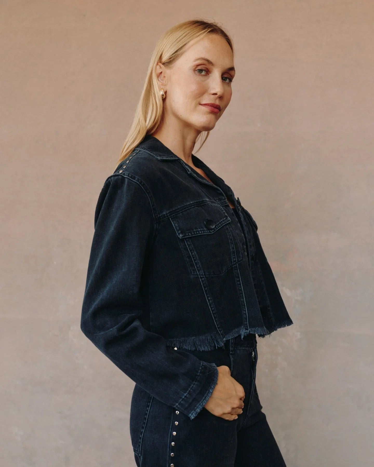 STUDDED DENIM JACKET - MOON SHADOW