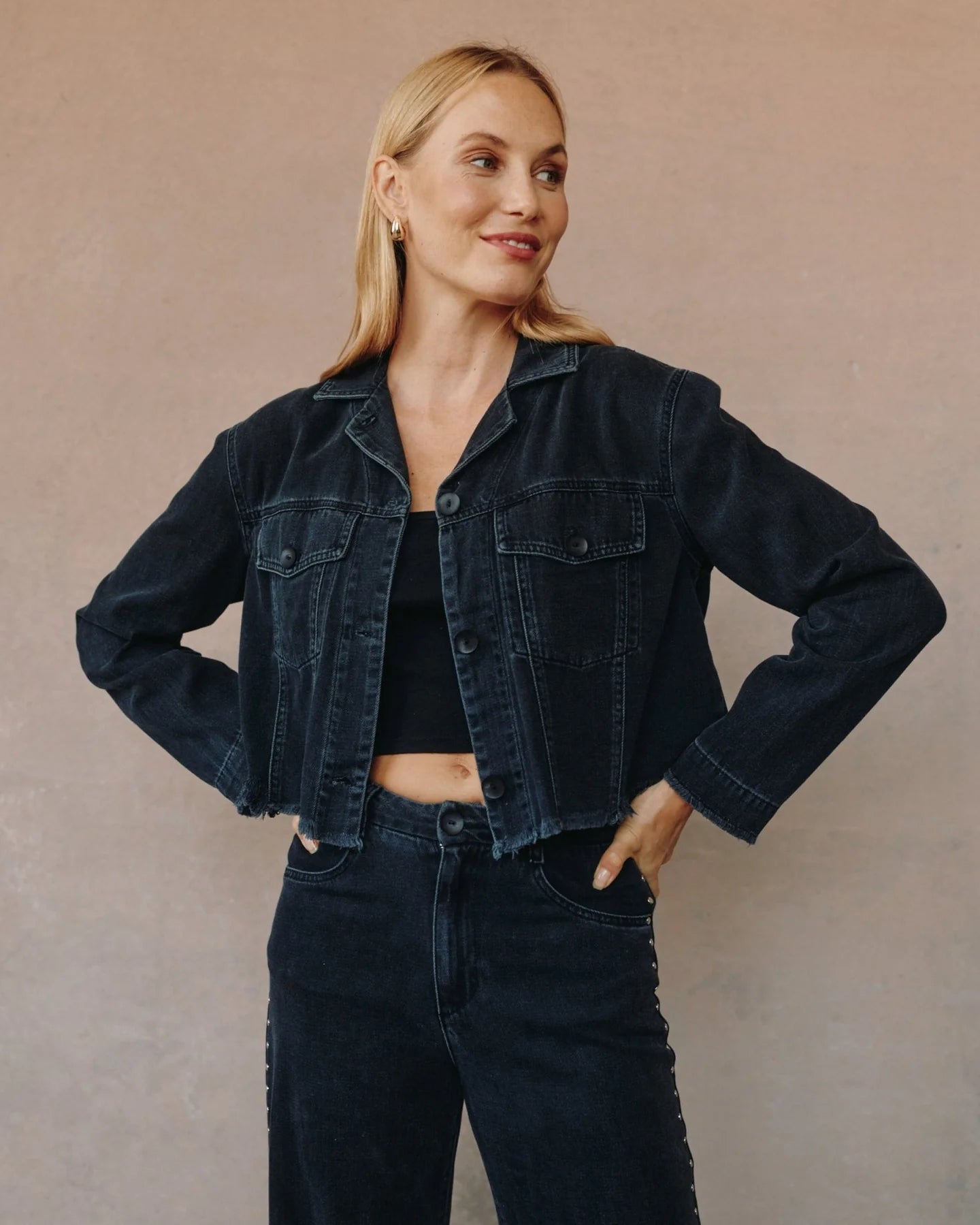 STUDDED DENIM JACKET - MOON SHADOW