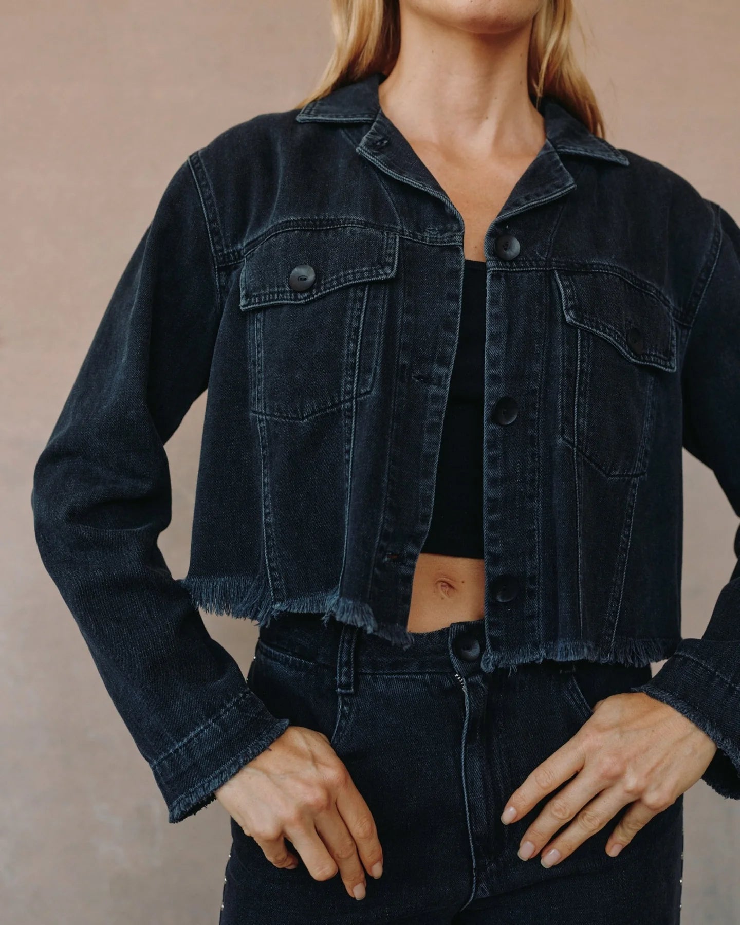 STUDDED DENIM JACKET - MOON SHADOW