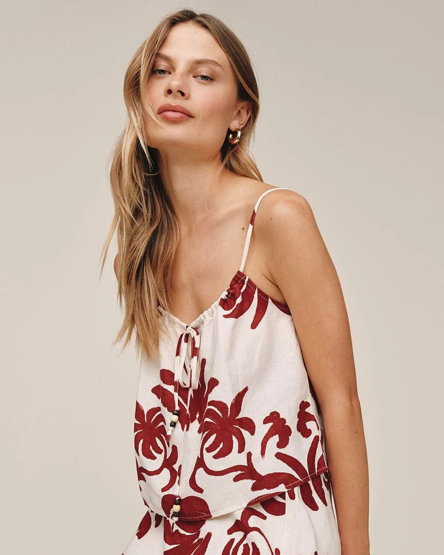 TIE FRONT CAMI - ISLAND DAMASK PRINT