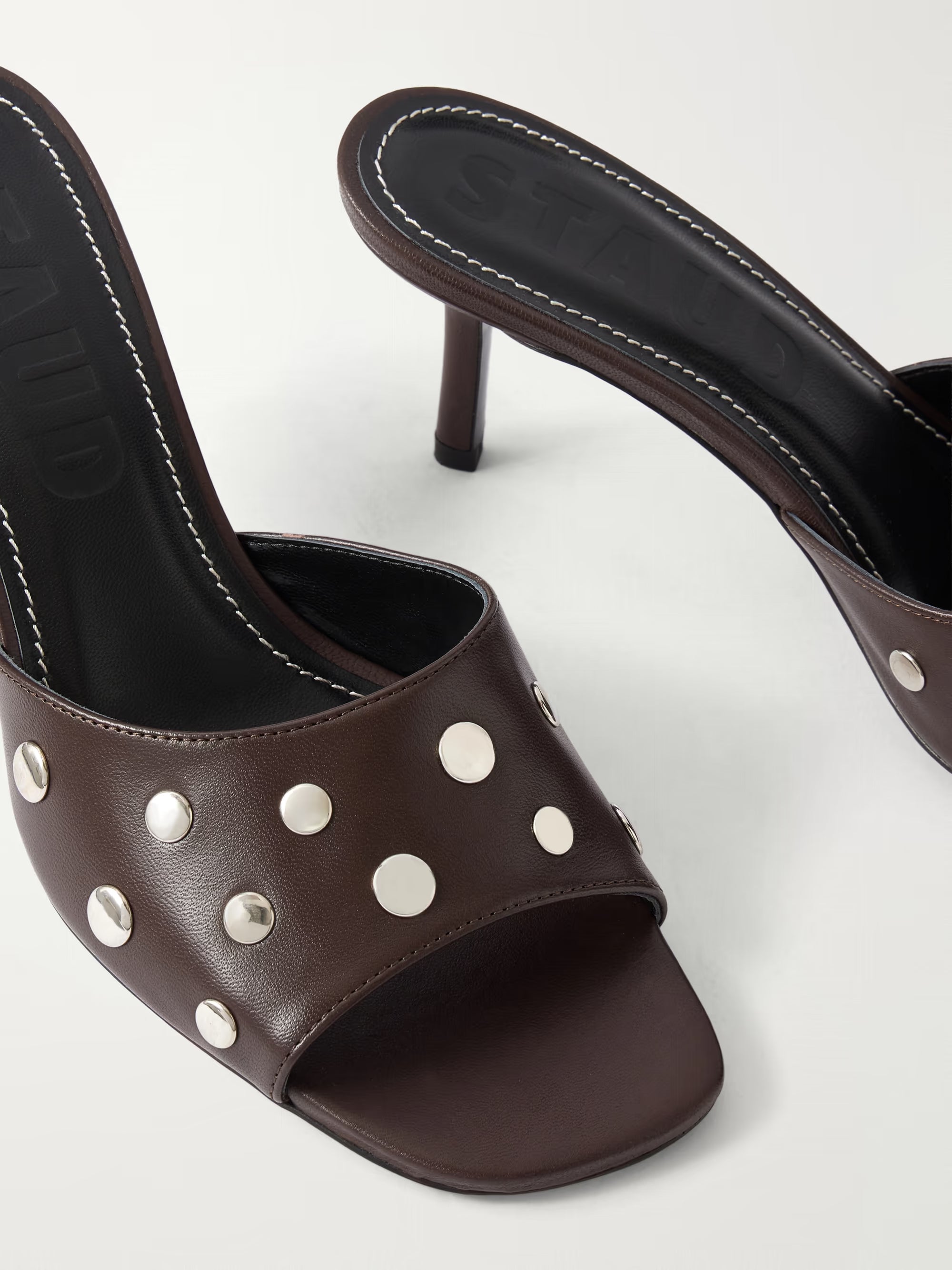 BEA 66 STUDDED LEATHER SANDAL MULE - ESPRESSO