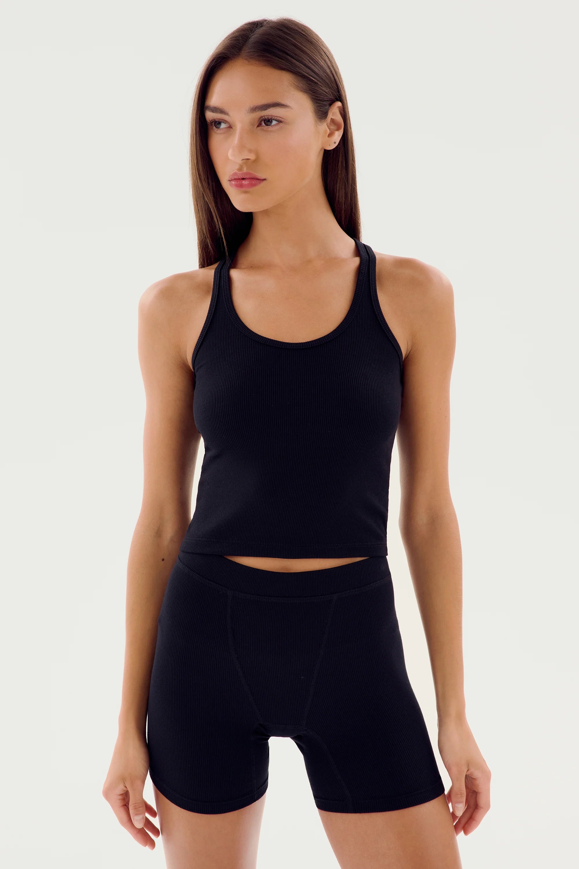 ASHBY RIB CROP TANK - BLACK