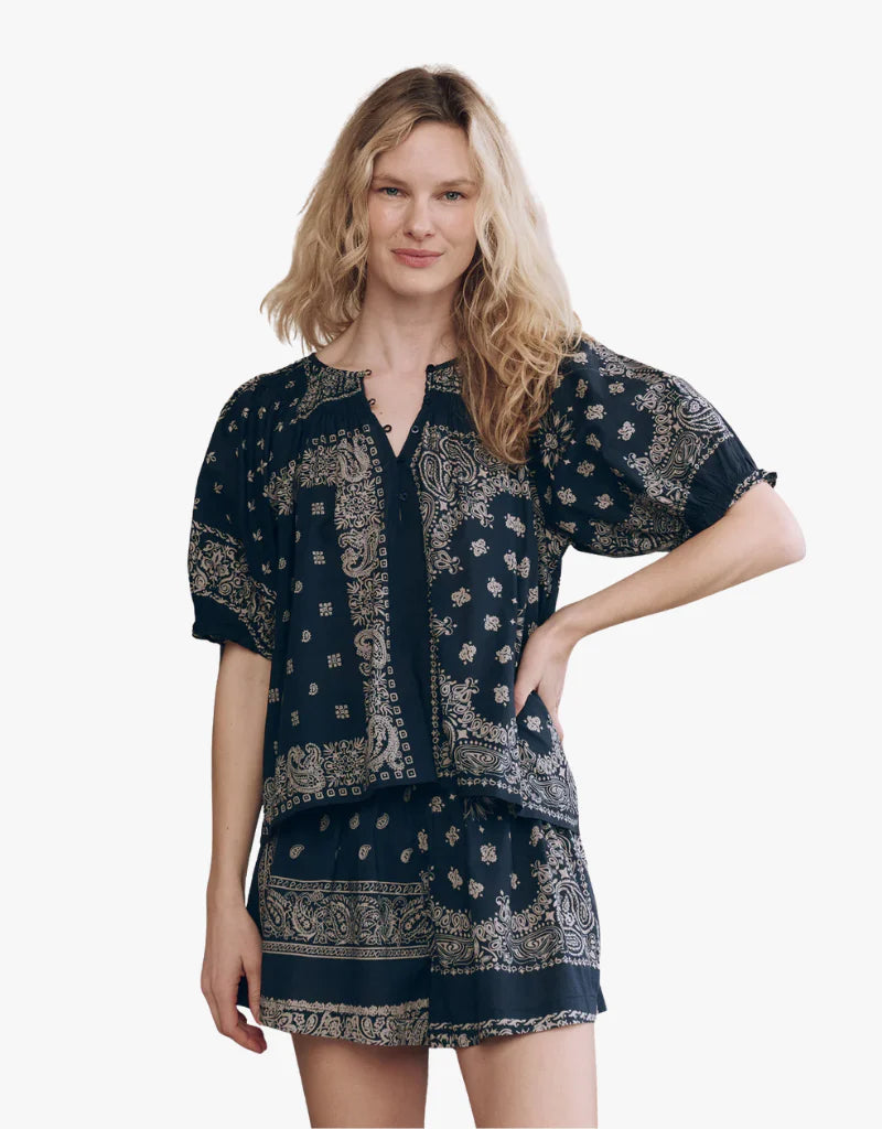 THE SMOCKED SLEEP TOP - BANDANA PATCHWORK