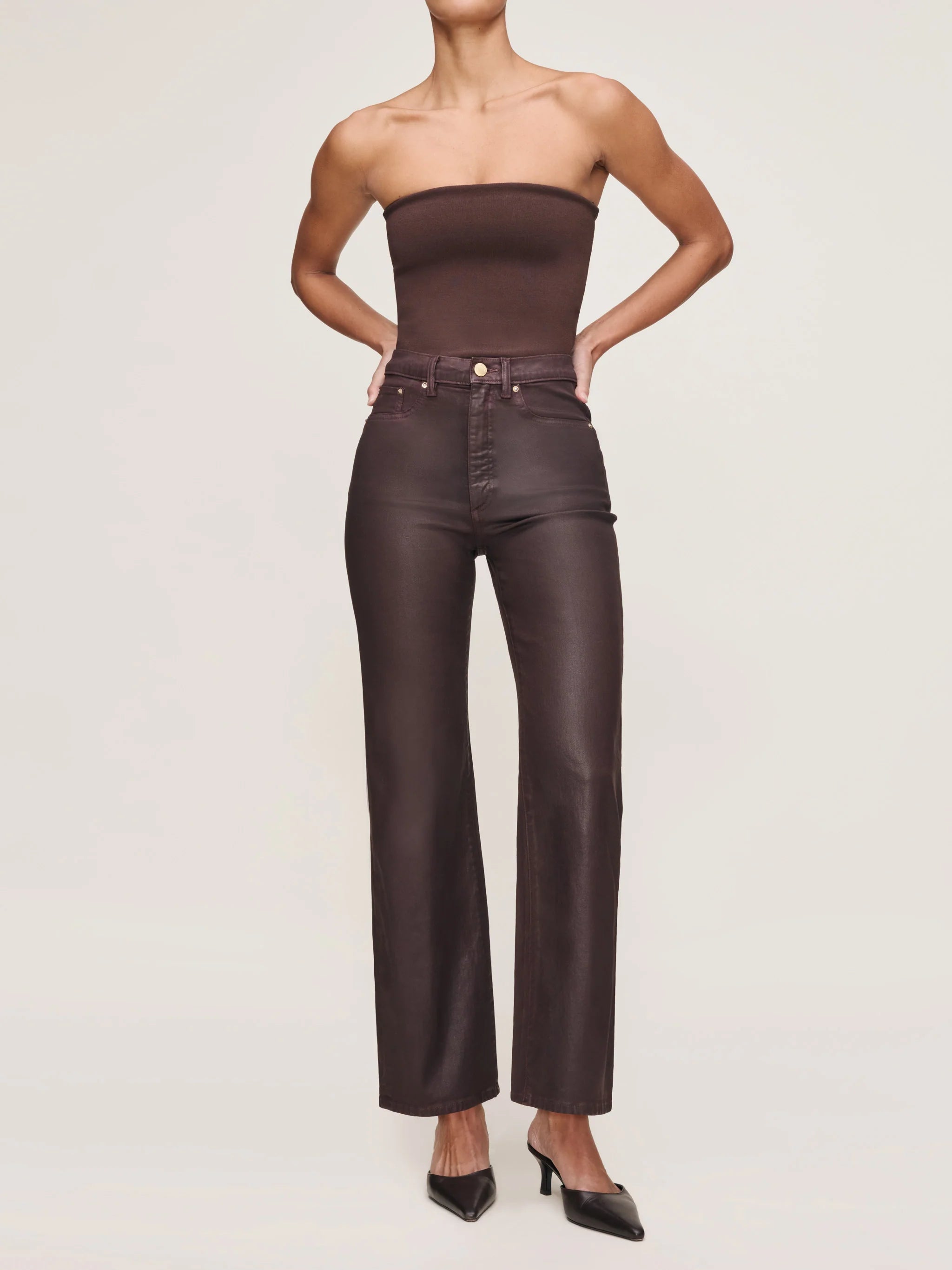 KARMINE REFINED WIDE LEG: HIGH RISE 28" - FIG COATED