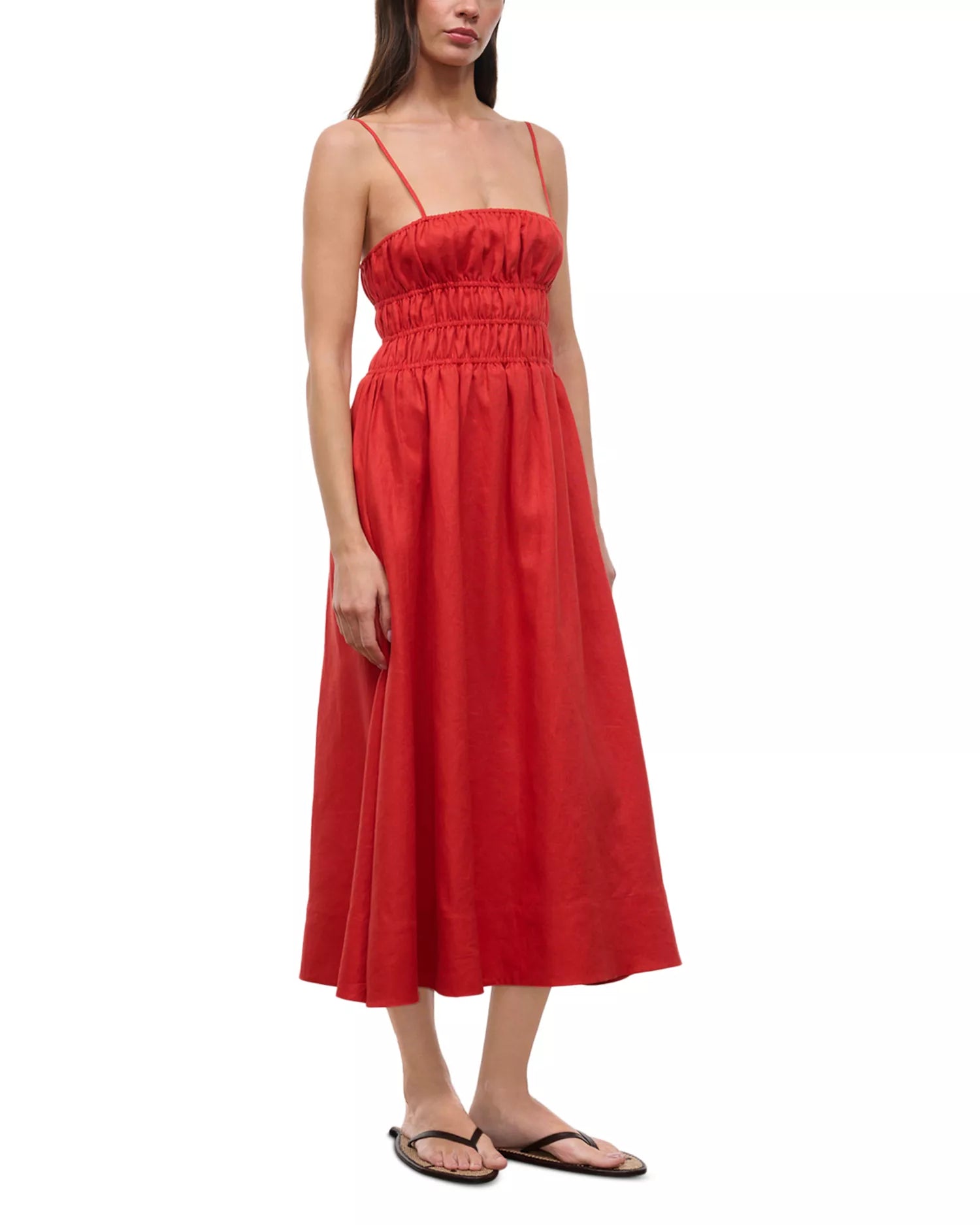 AYLA LINEN DRESS - TOMATO