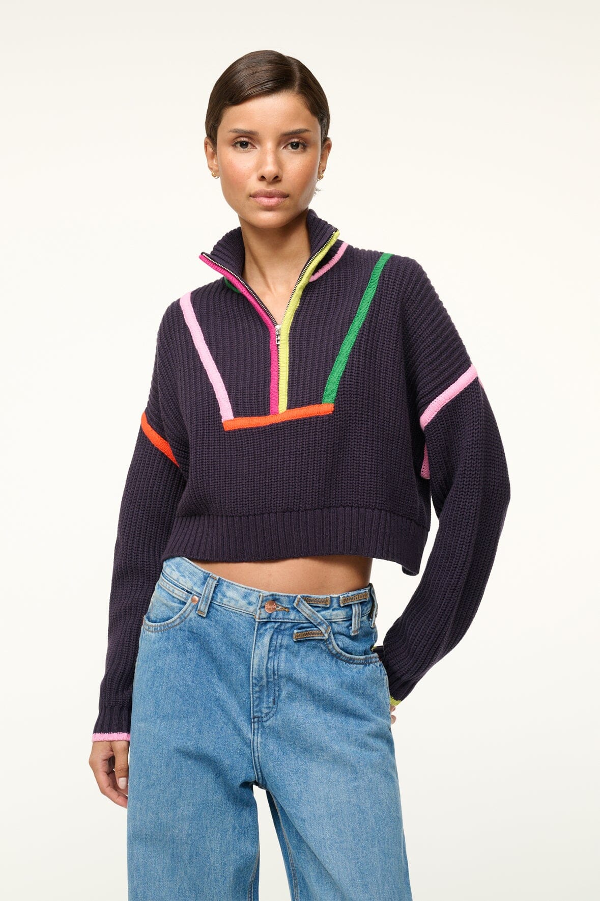CROPPED HAMPTON SWEATER - NAVY MULTI
