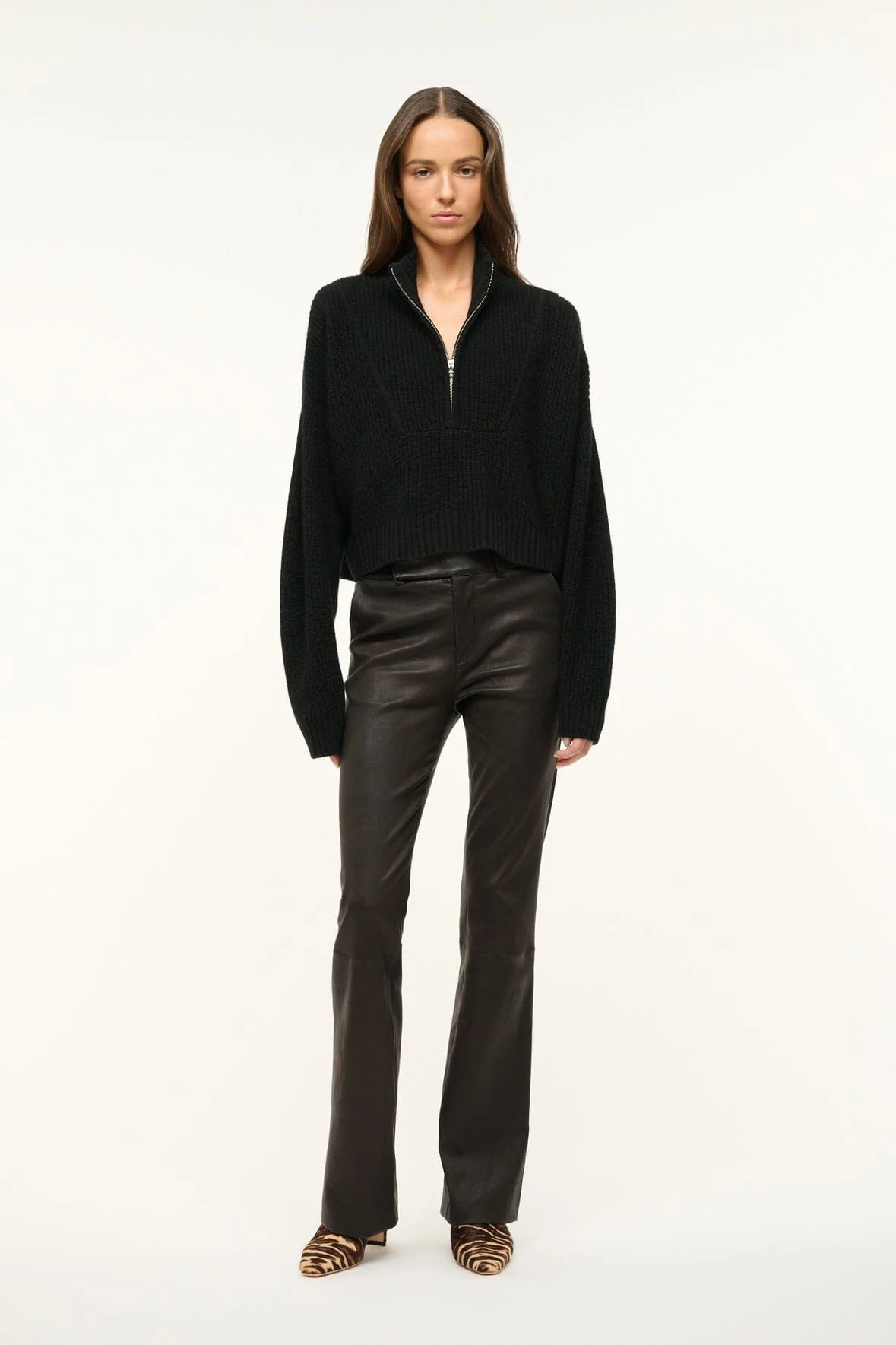 CASHMERE CROPPED HAMPTON SWEATER - BLACK