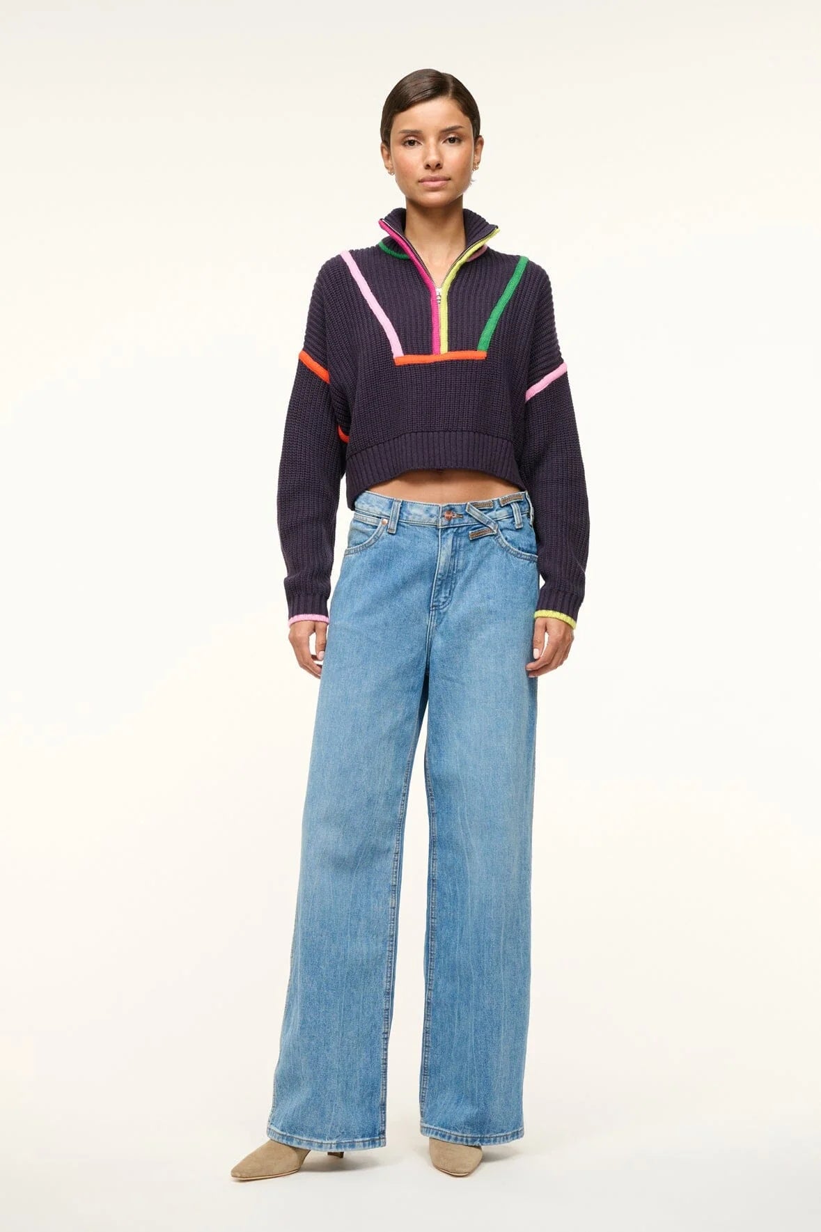 CROPPED HAMPTON SWEATER - NAVY MULTI