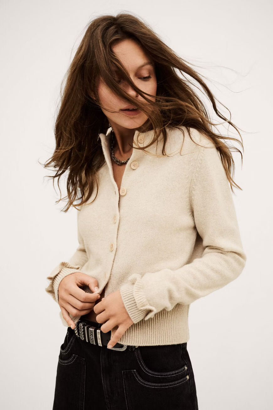 KARANTE ROUND NECK CARDIGAN - BEIGE