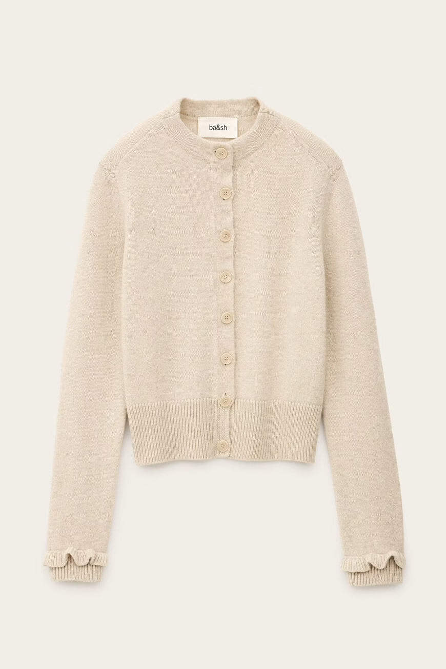 KARANTE ROUND NECK CARDIGAN - BEIGE