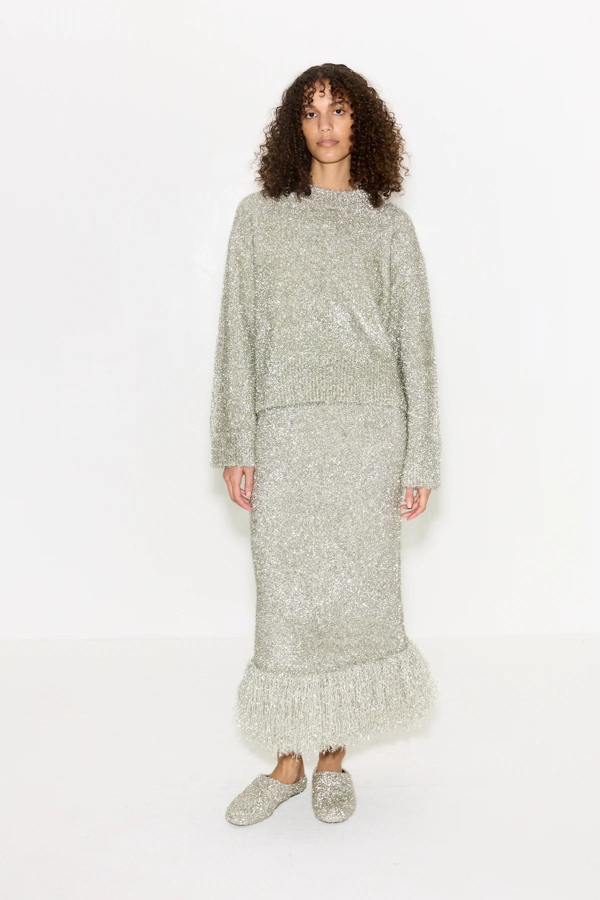 CHER TINSEL KNIT SWEATER - SATELLITE SILVER