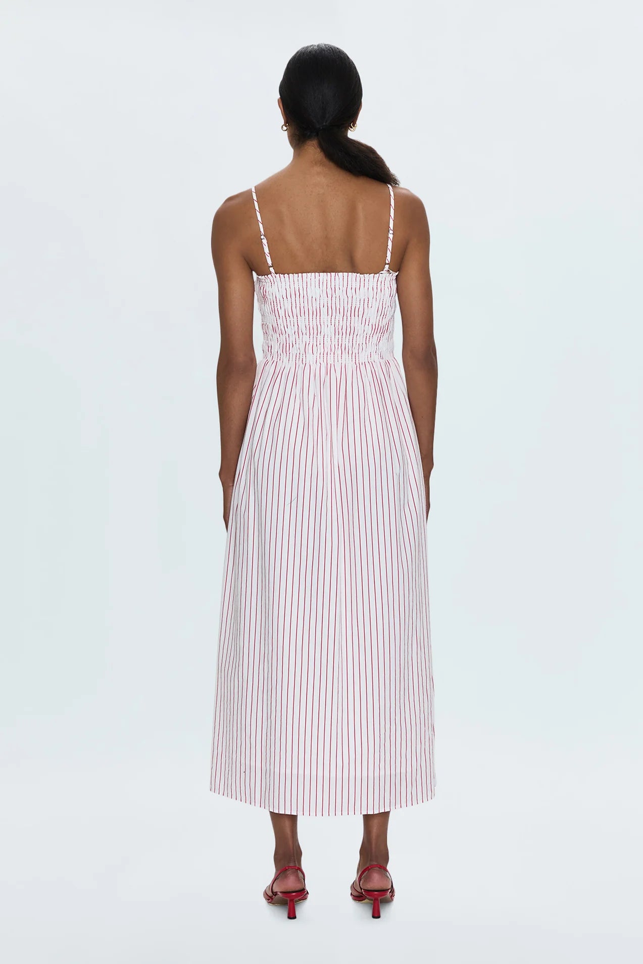 BIANCA SHIRRED BODDESS DRESS - RUBY STRIPE