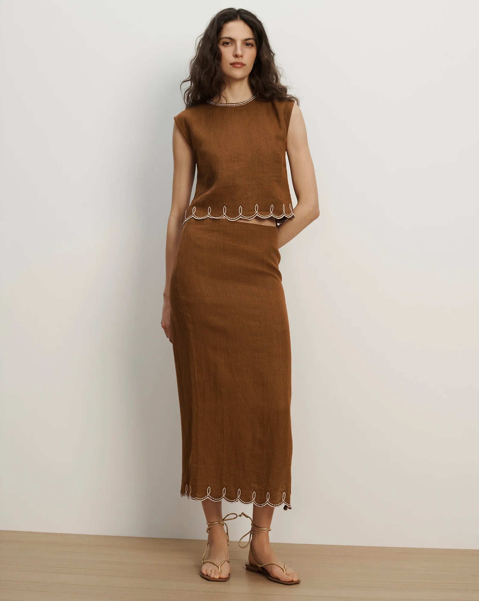 MALOU LINEN MIDI SKIRT - DEEP OCHRE
