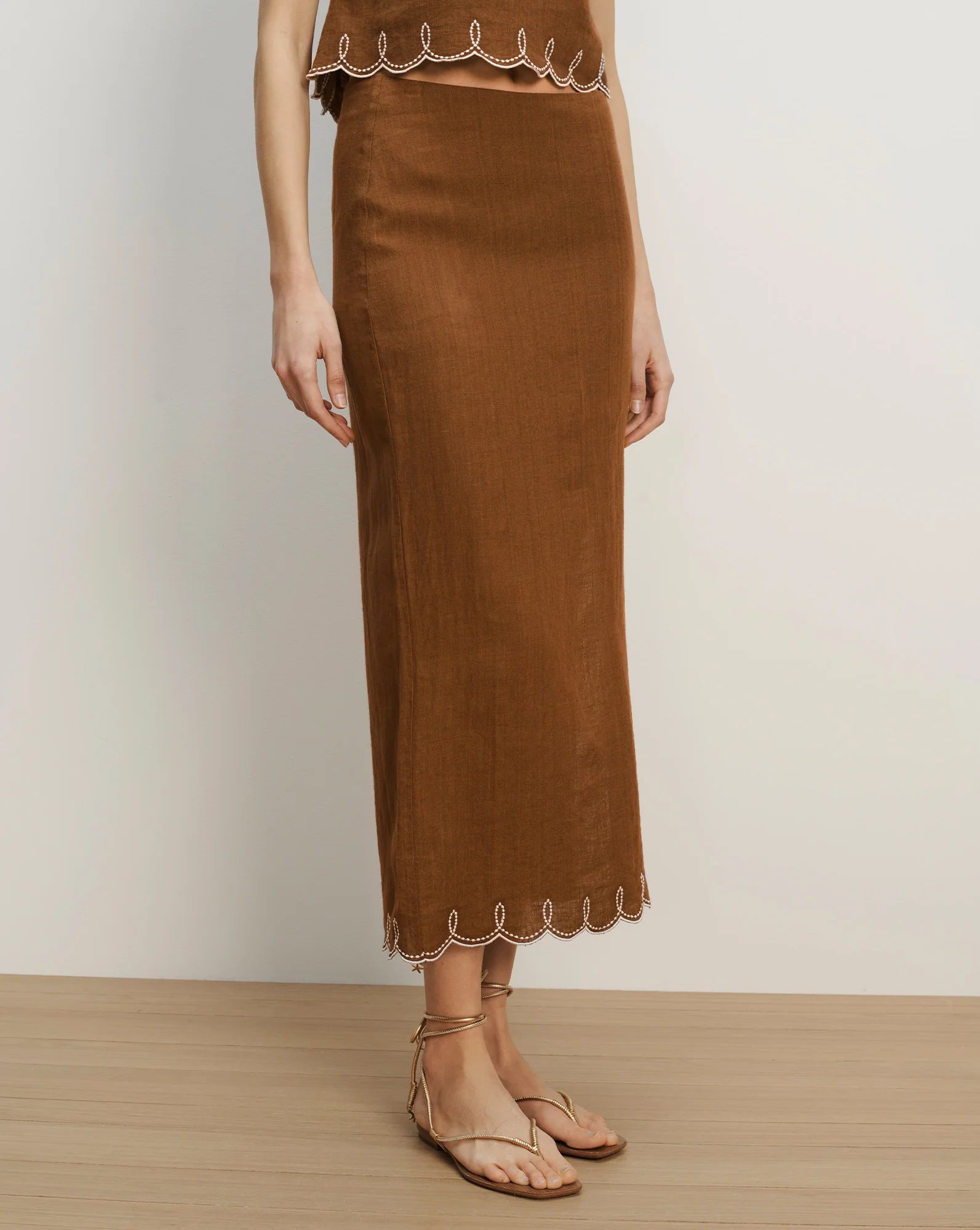 MALOU LINEN MIDI SKIRT - DEEP OCHRE