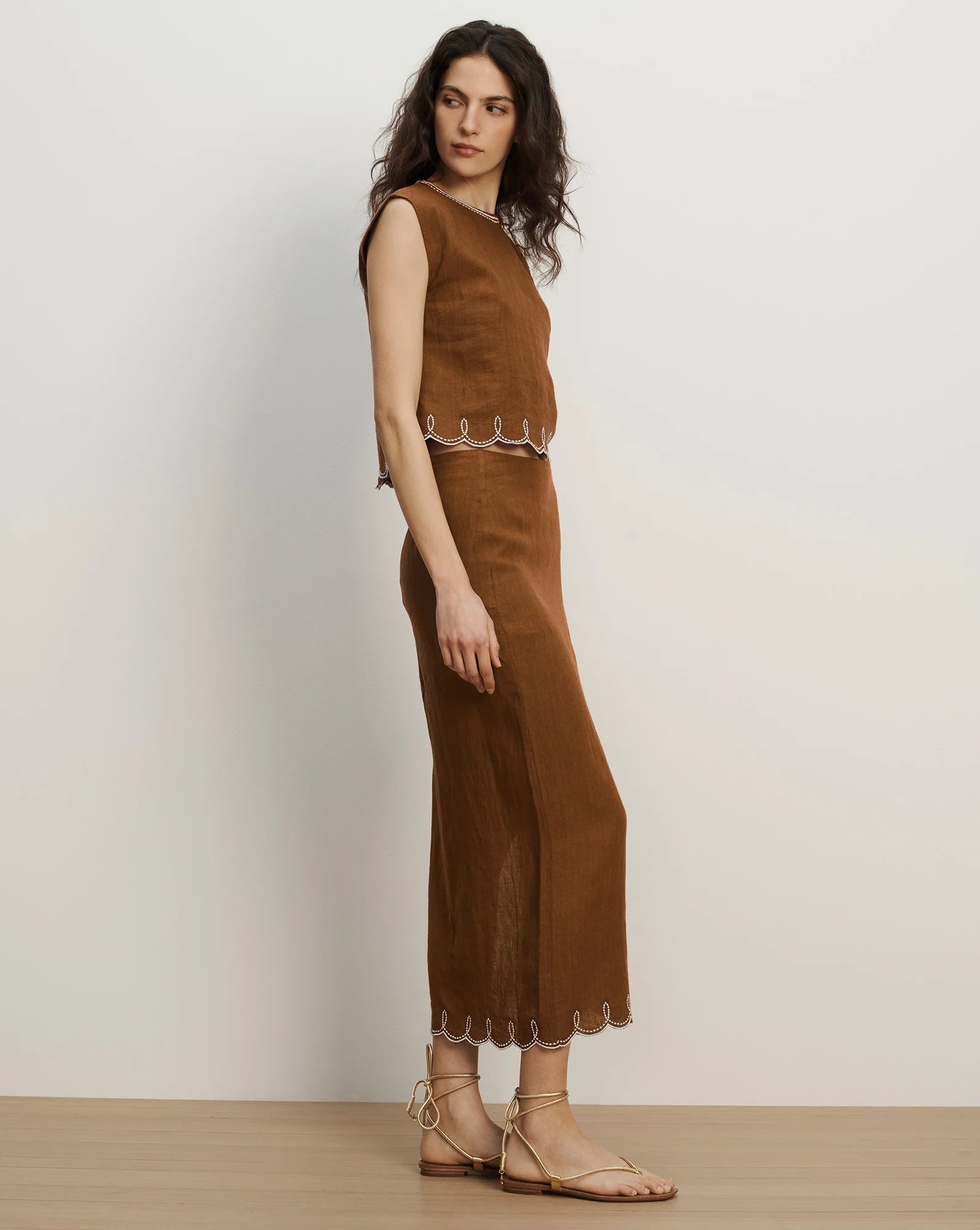 MALOU LINEN MIDI SKIRT - DEEP OCHRE