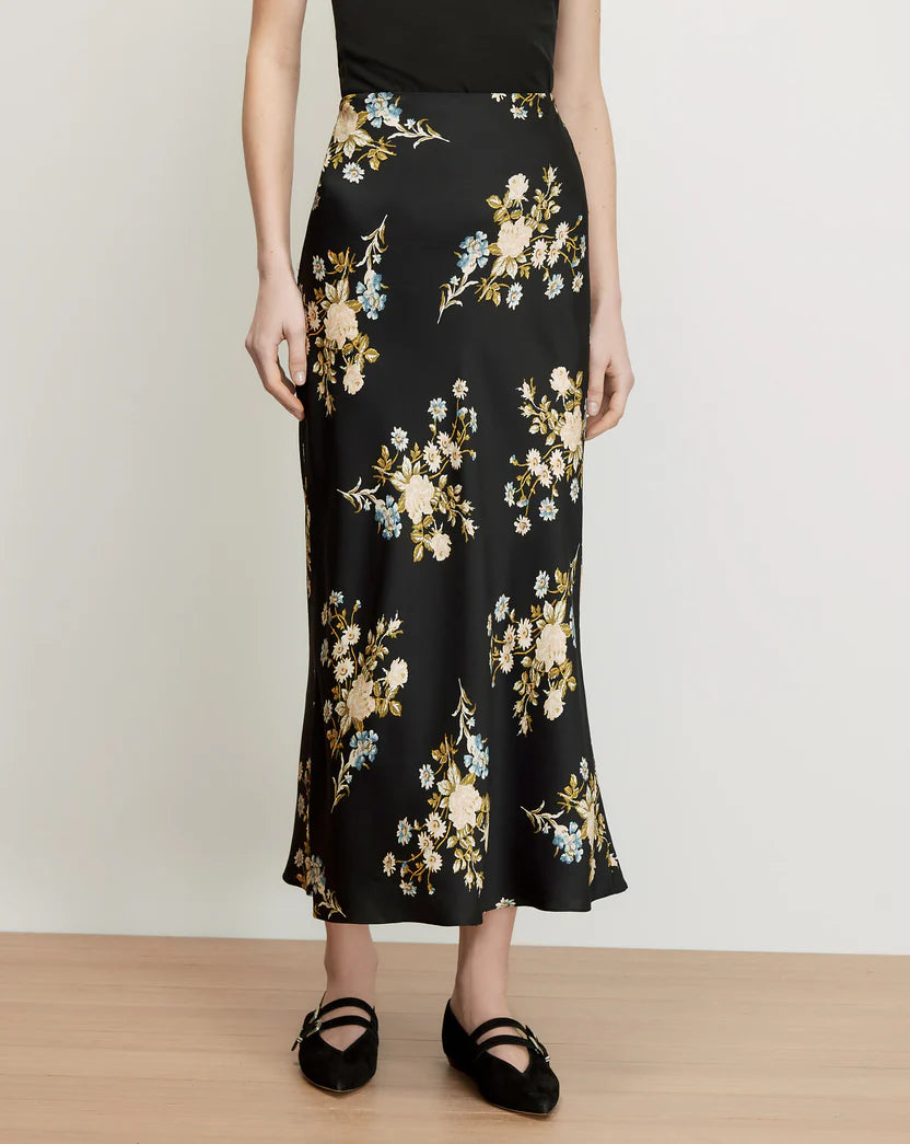 CLOVER FLORAL MIDI SKIRT - BLACK MULTI