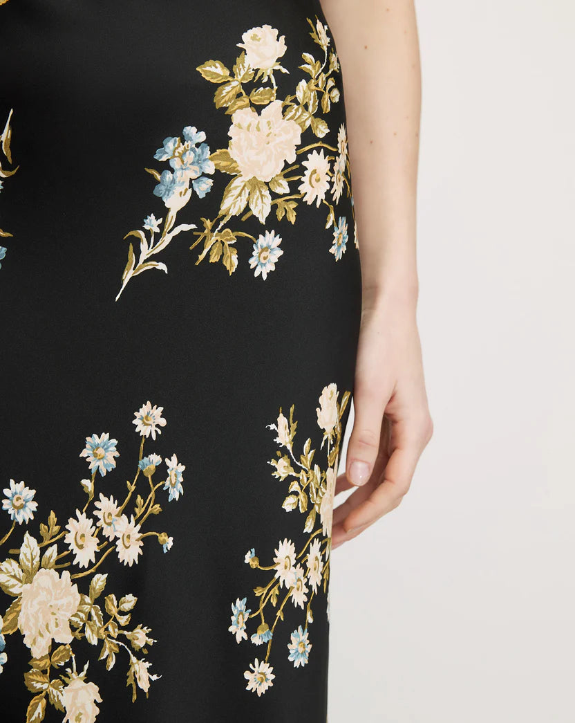 CLOVER FLORAL MIDI SKIRT - BLACK MULTI