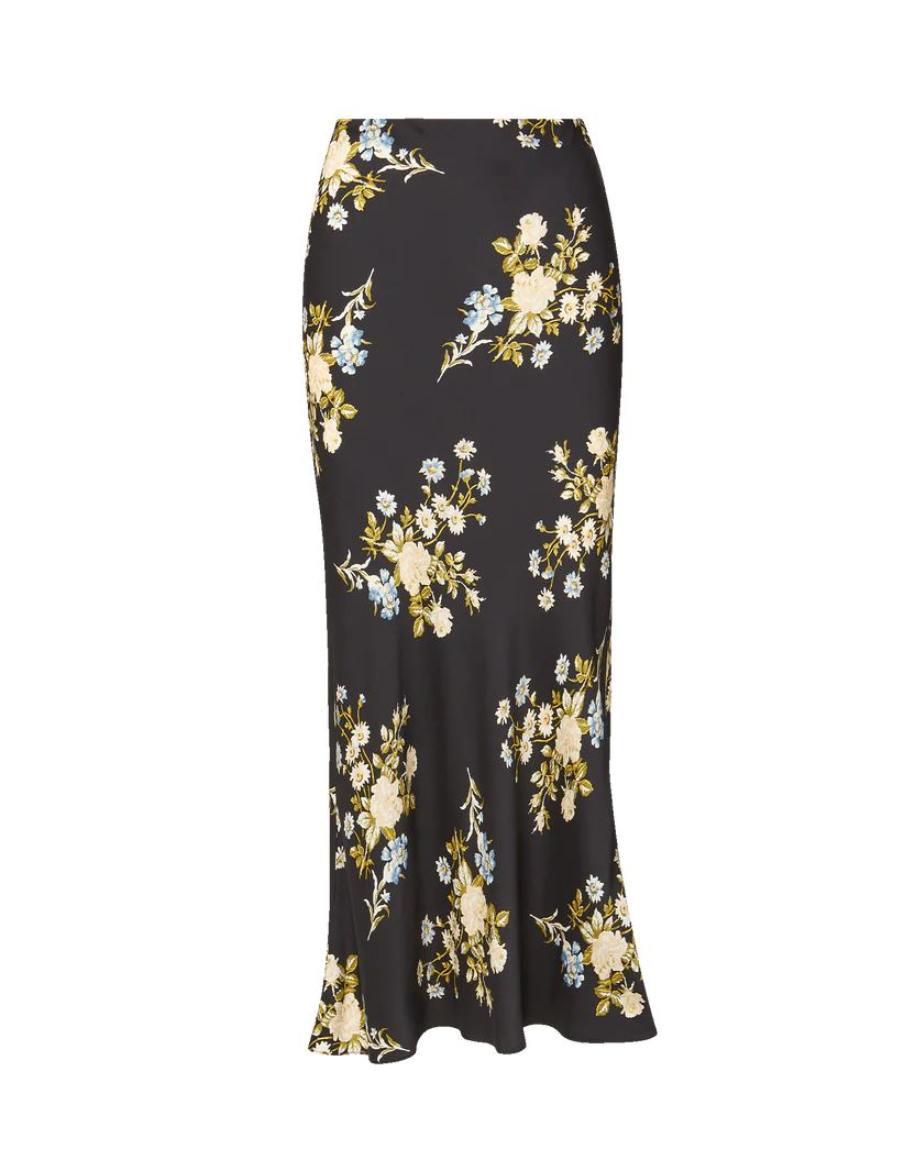 CLOVER FLORAL MIDI SKIRT - BLACK MULTI