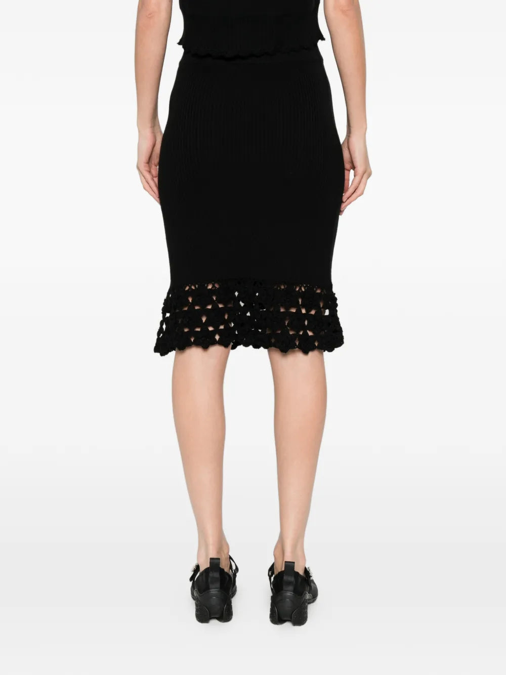 FINE COTTON RIB CROCHET SKIRT - BLACK