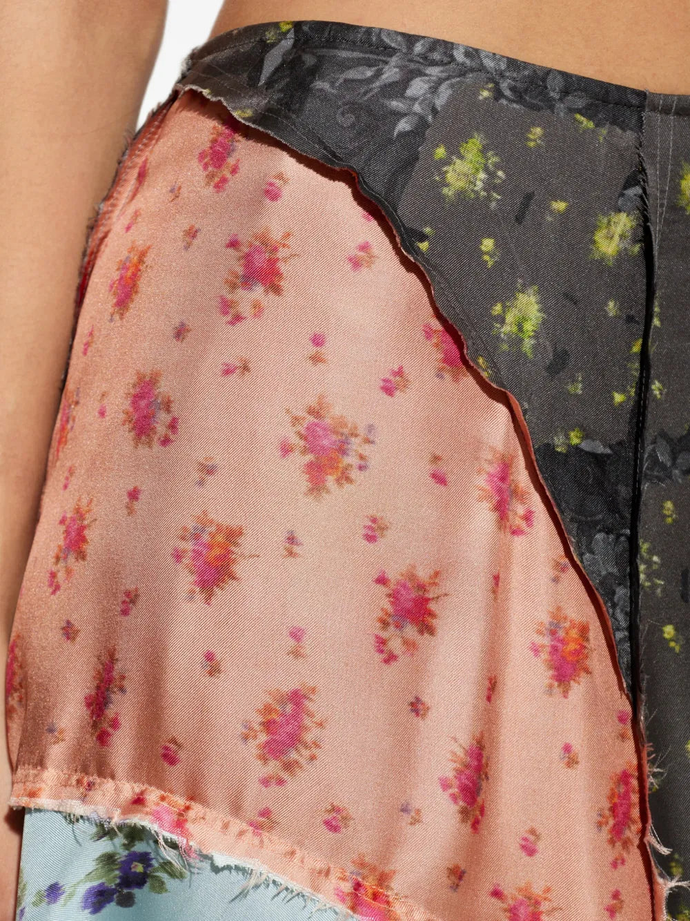 PATCHWORK FLORAL-PRINT SILK TWILL FLUID SKIRT