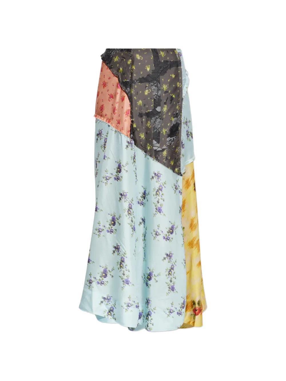 PATCHWORK FLORAL-PRINT SILK TWILL FLUID SKIRT
