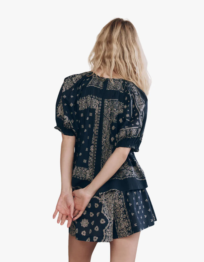 THE SMOCKED SLEEP TOP - BANDANA PATCHWORK