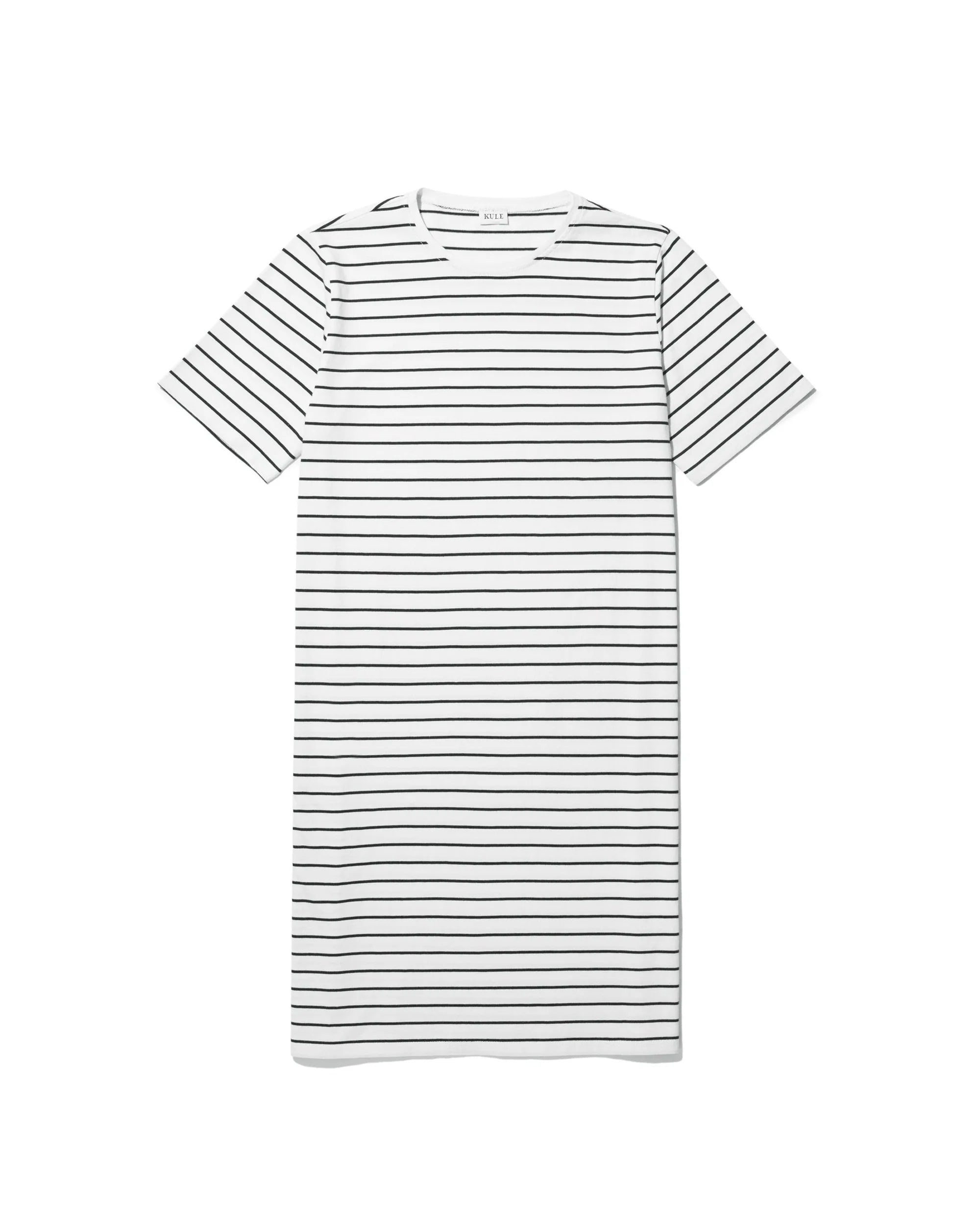 THE TEE DRESS - CREAM/NAVY PINSTRIPE