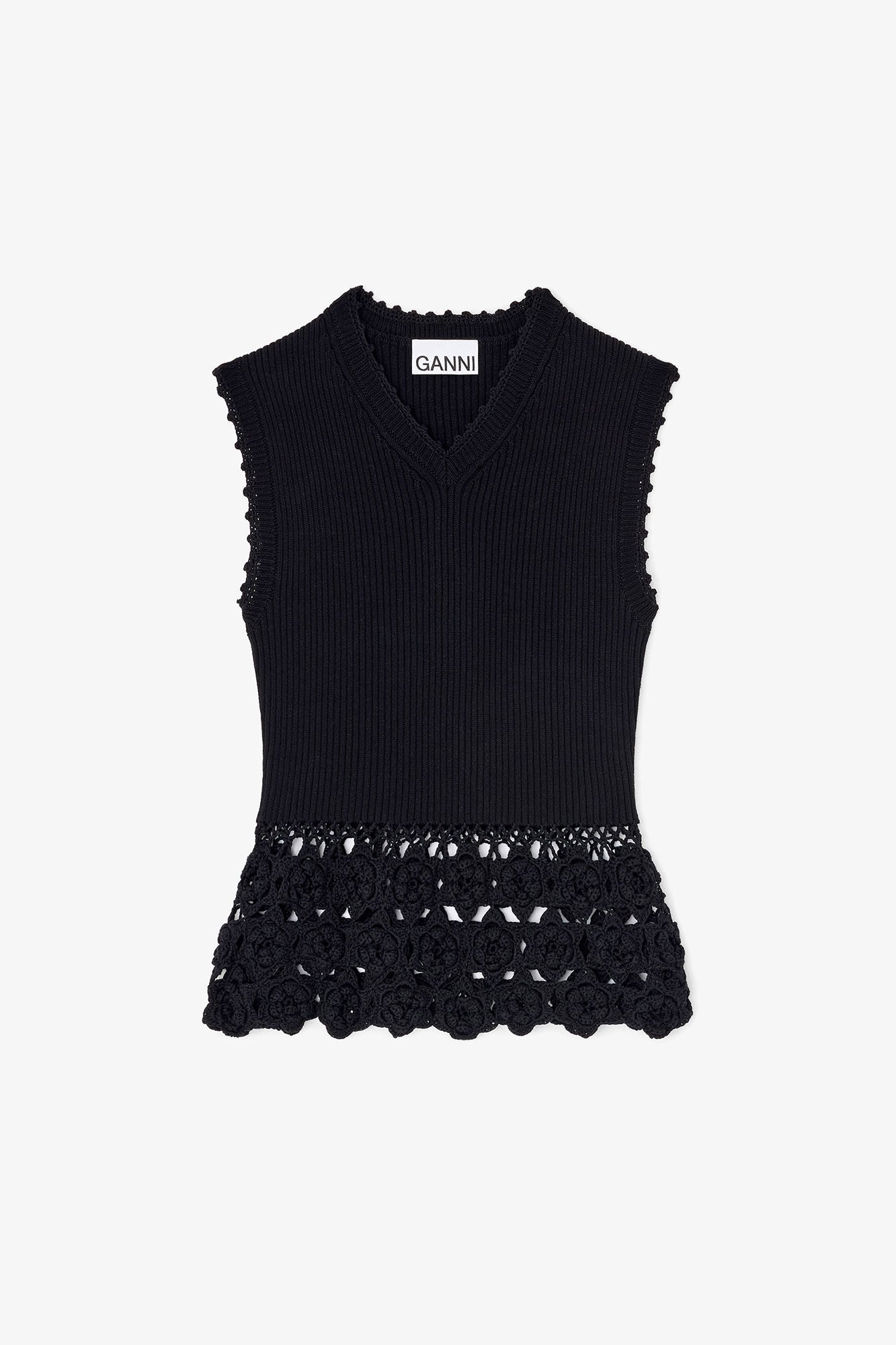 VEST IN COTTON CROCHET - BLACK