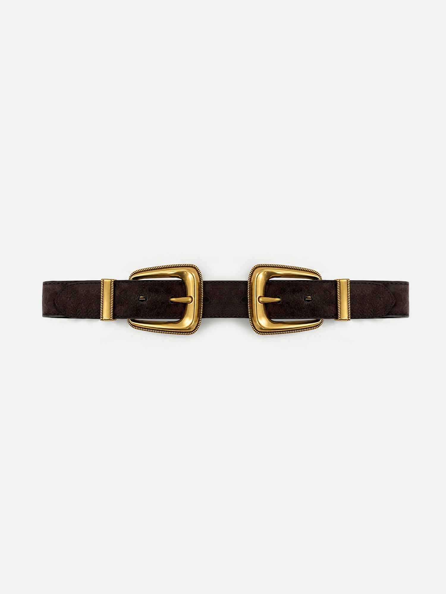 SUEDE DOUBLE BUCKLE ARCH BELT - ESPRESSO
