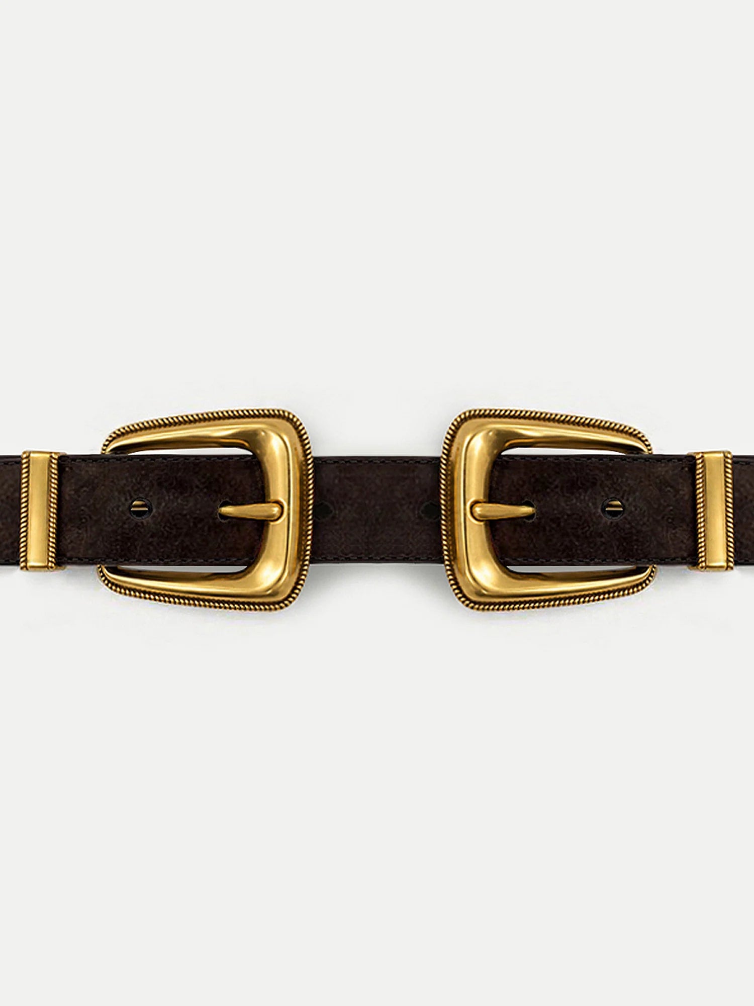 SUEDE DOUBLE BUCKLE ARCH BELT - ESPRESSO