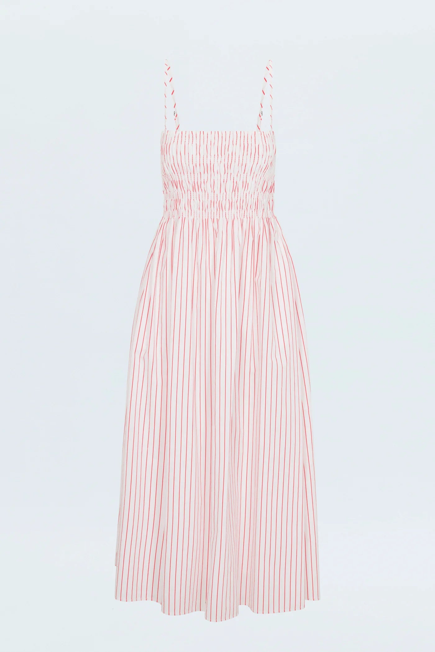 BIANCA SHIRRED BODDESS DRESS - RUBY STRIPE