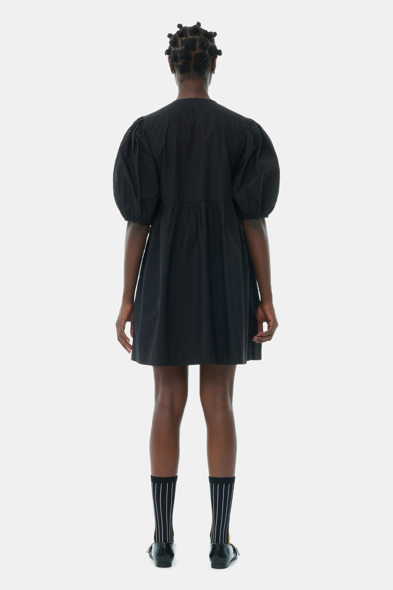 COTTON POPLIN TIE STRING MINI DRESS - BLACK