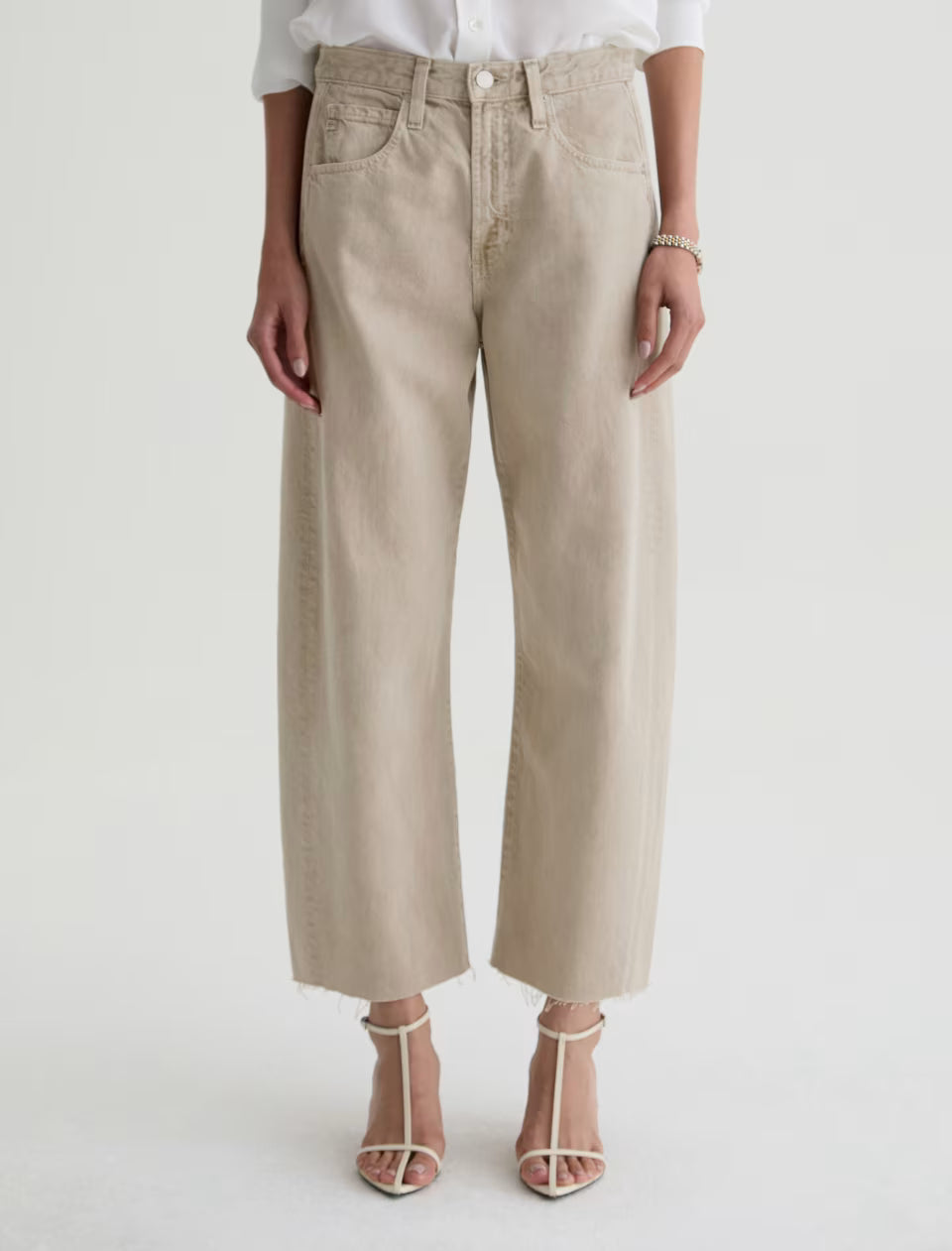 HATTIE CROP - HIGH RISE BARREL - SULFUR LIGHT TAUPE