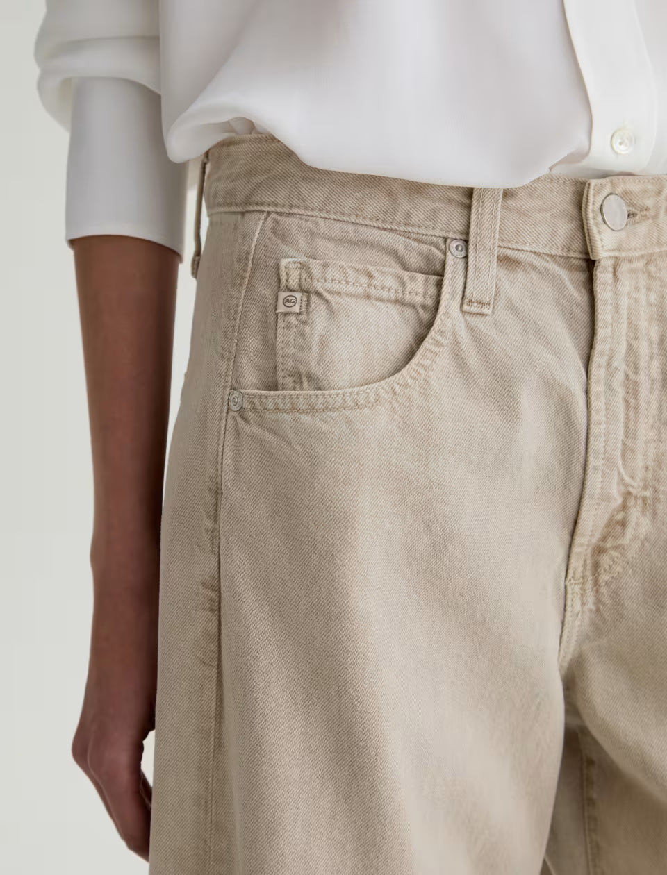 HATTIE CROP - HIGH RISE BARREL - SULFUR LIGHT TAUPE