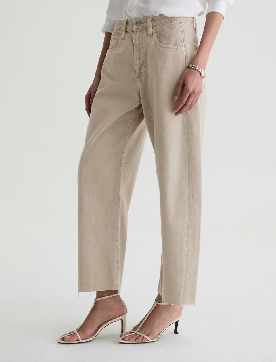 HATTIE CROP - HIGH RISE BARREL - SULFUR LIGHT TAUPE