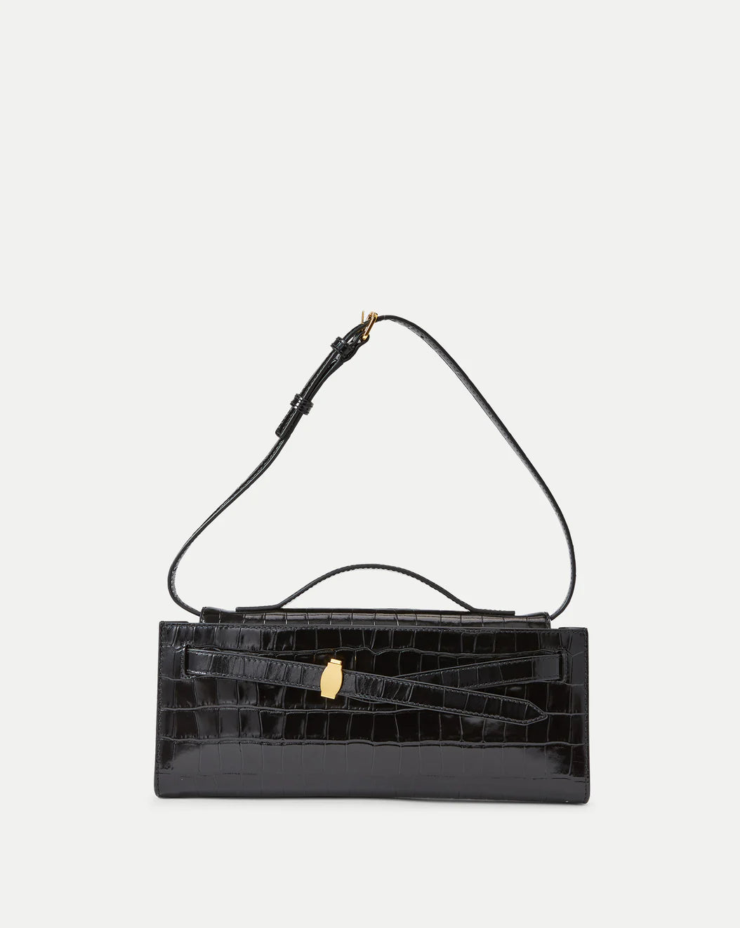VERONICA BEARD DASH CLUTCH - BLACK CROC EMBOSSED LEATHER