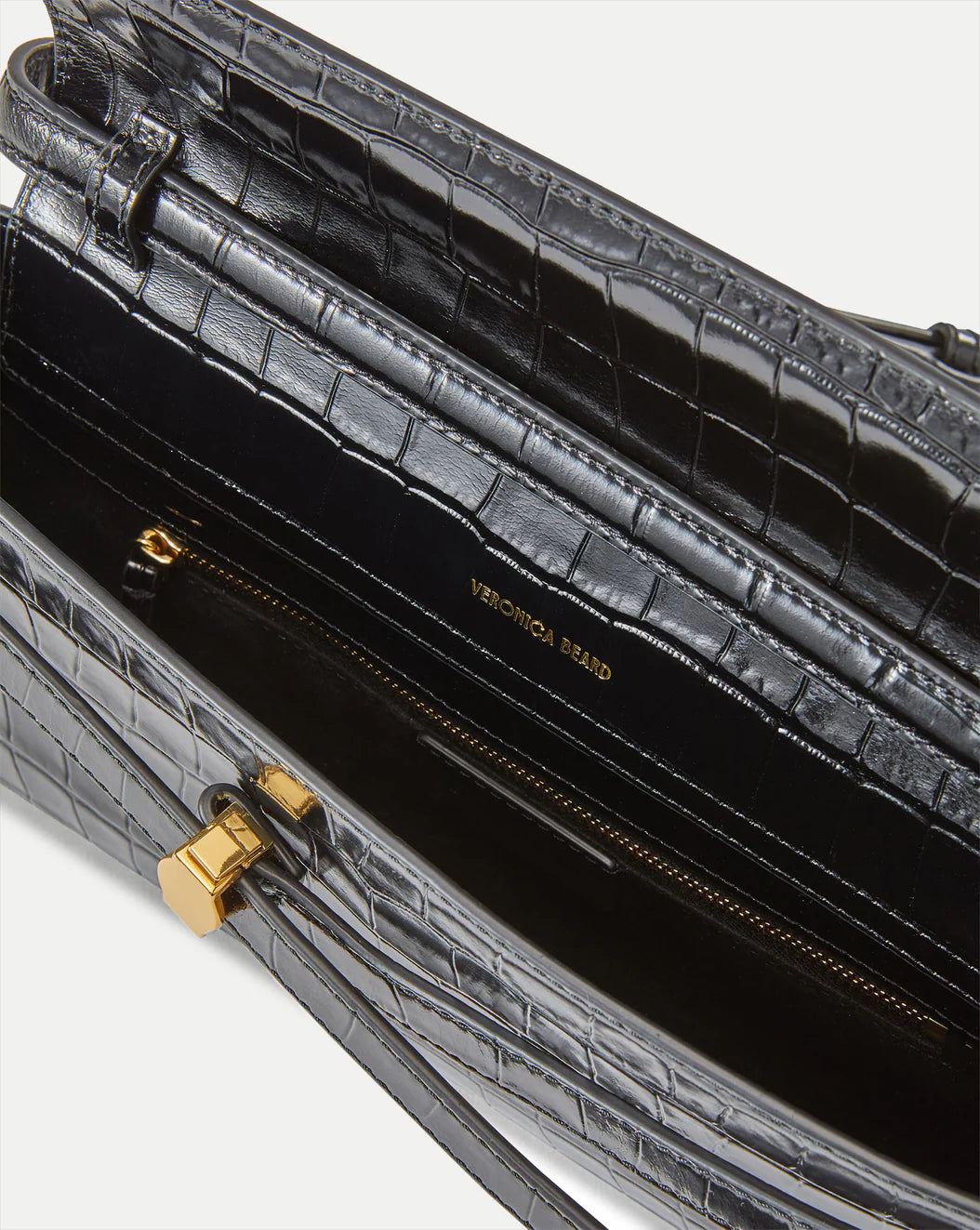 VERONICA BEARD DASH CLUTCH - BLACK CROC EMBOSSED LEATHER