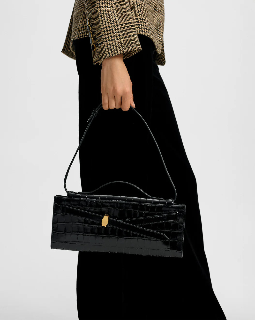 VERONICA BEARD DASH CLUTCH - BLACK CROC EMBOSSED LEATHER