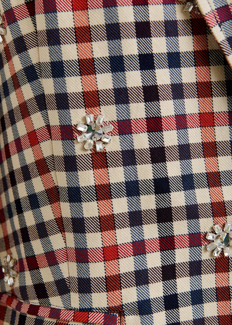 BEIGE, DARK BLUE AND RED CHECKERED SINGLE BREASTED BLAZER