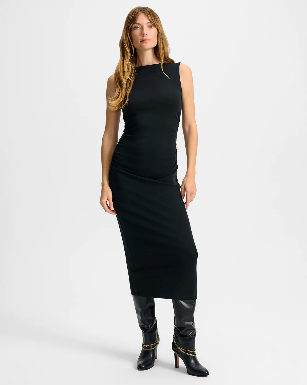 CHARISSA STRETCH-COTTON MIDI DRESS - BLACK