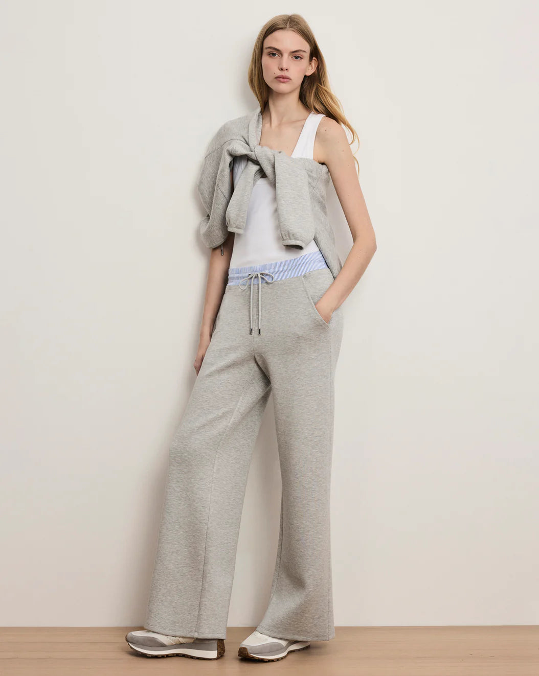 ERNIE KNIT WIDE LEG PANTS - LIGHT HEATHER GREY
