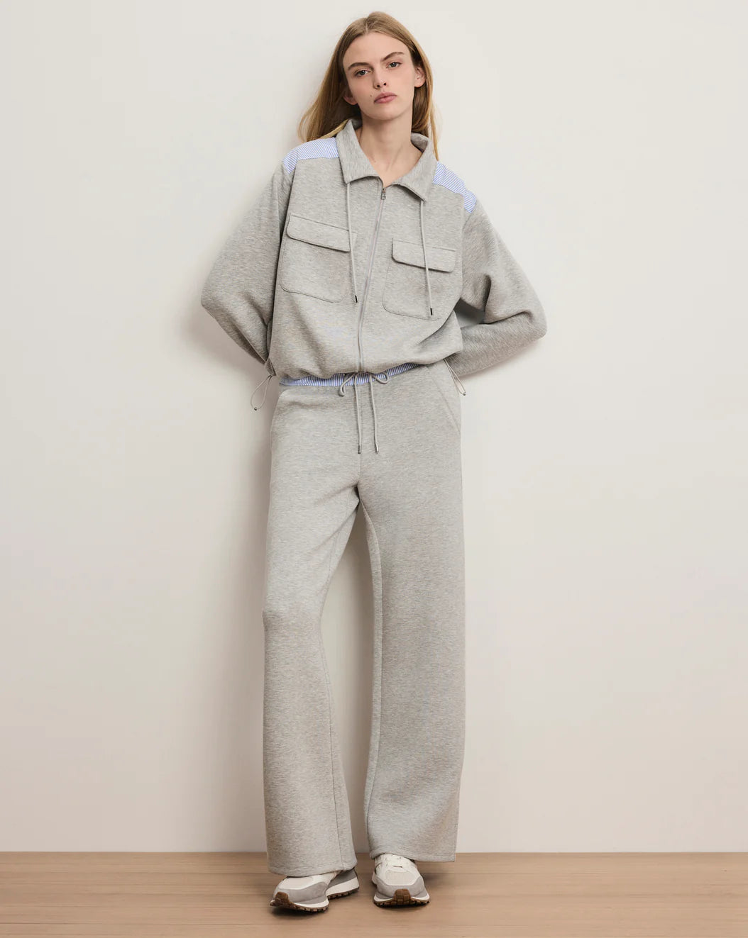 ERNIE KNIT WIDE LEG PANTS - LIGHT HEATHER GREY