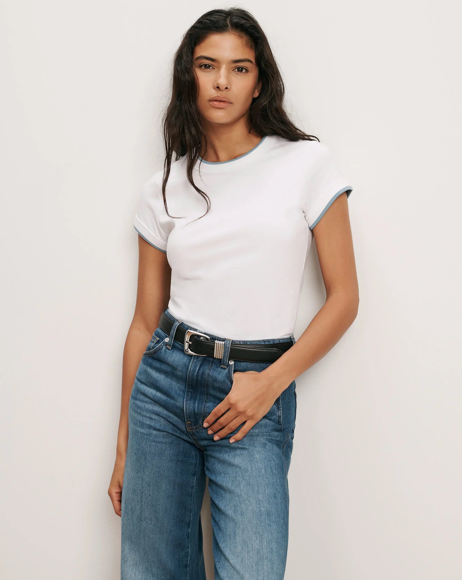 DEVIN CREWNECK T-SHIRT - WHITE/BLUE RIVER