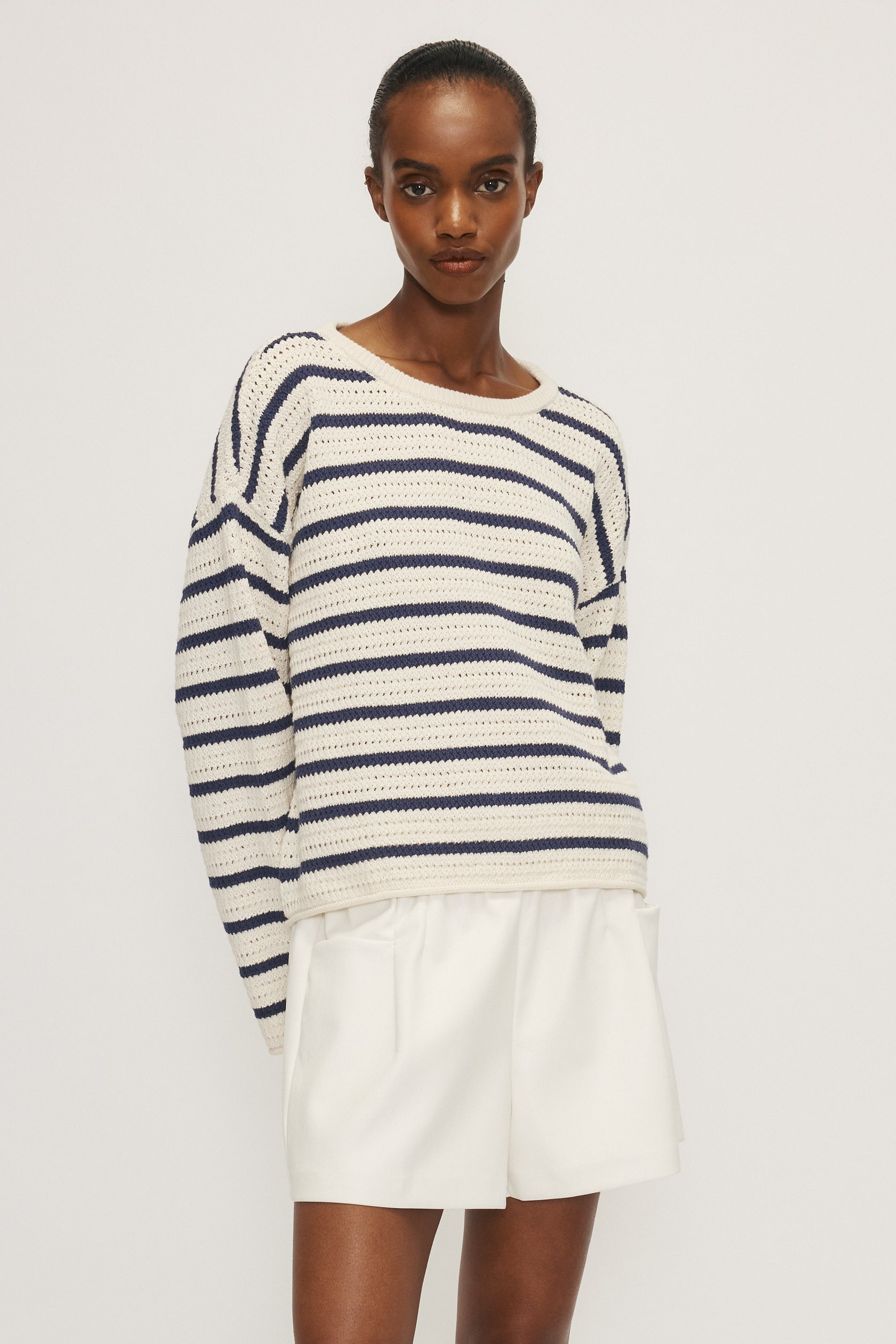 JORIS SWEATER - NAVY & CREAM STRIPED