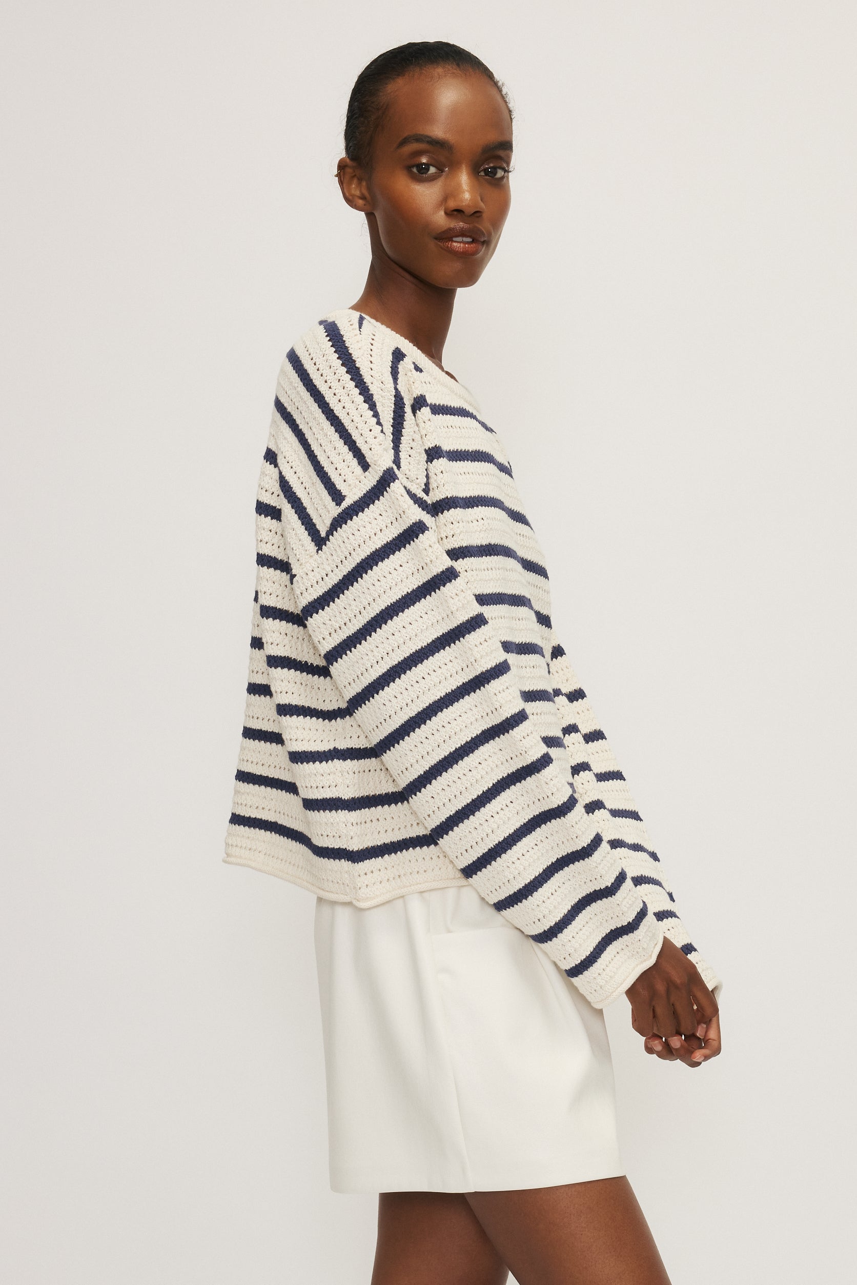 JORIS SWEATER - NAVY & CREAM STRIPED