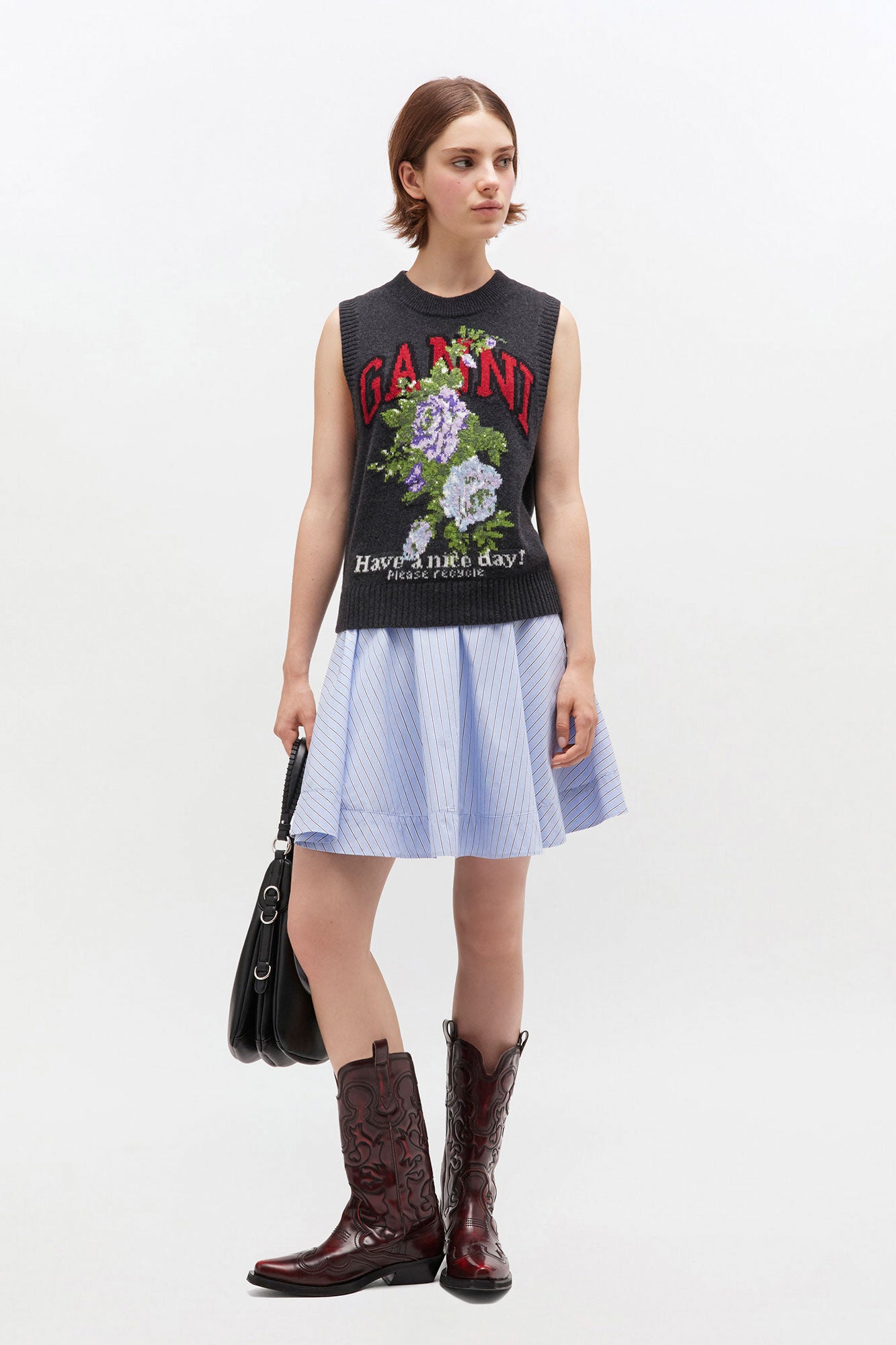 GRAPHIC WOOL MIX FLOWERS VEST