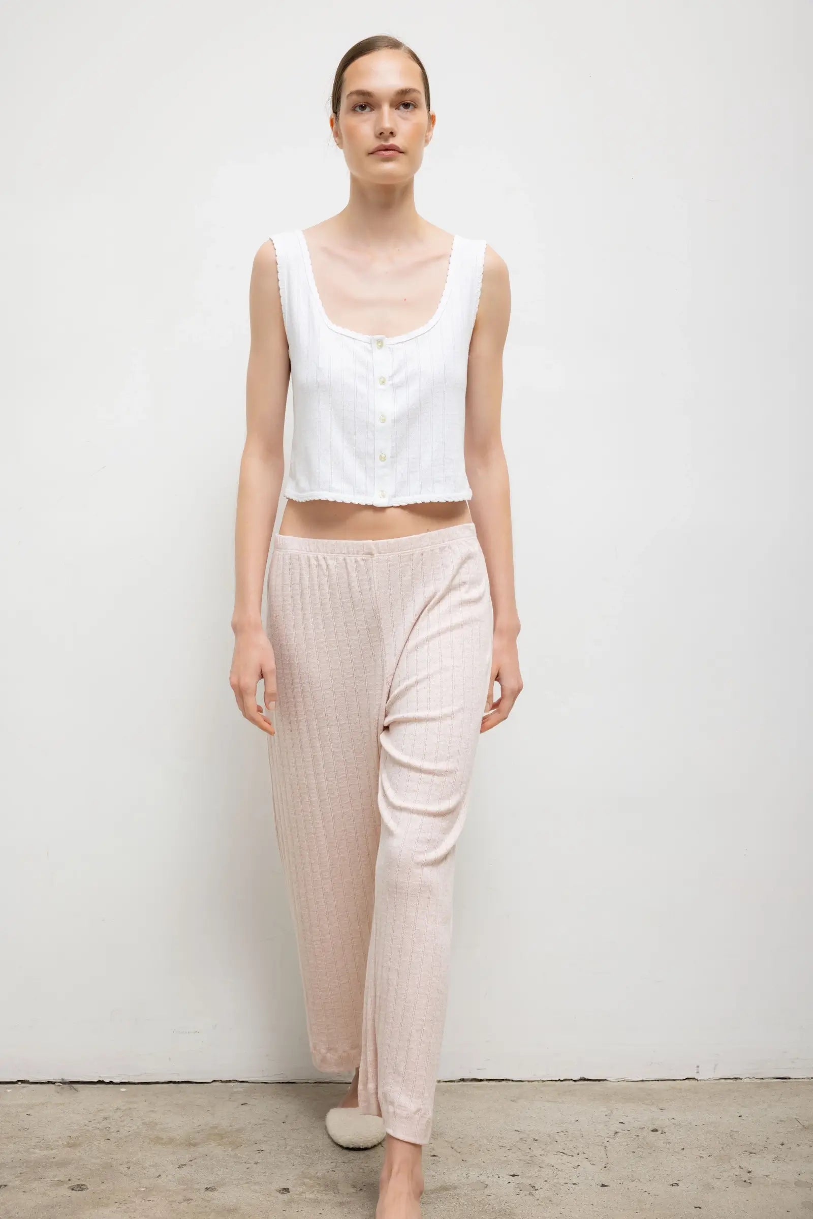 POINTELLE CROP WIDE LEG PANT - PETAL MELANGE