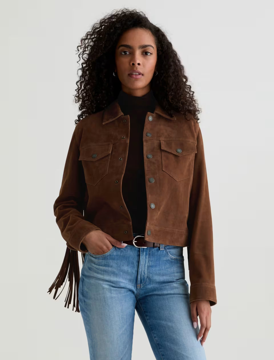 MOLLY - FRINGED TRUCKER JACKET - TOFFEE
