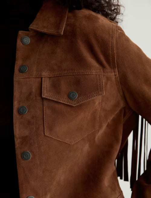MOLLY - FRINGED TRUCKER JACKET - TOFFEE